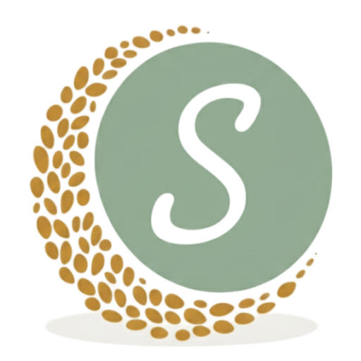 Logo grain de sésame composé d'un grain vet et d'une lune jaune