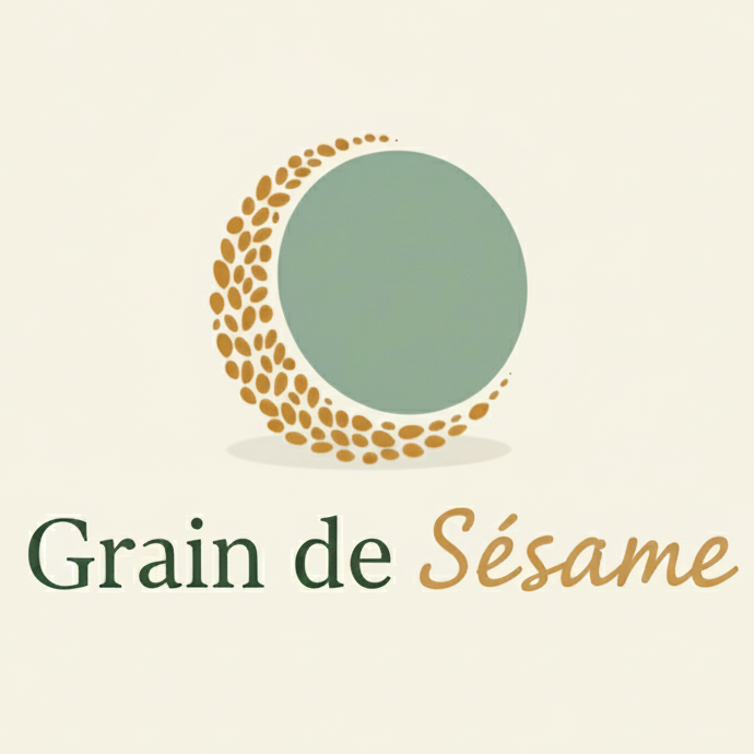 Logo grain de sésame avec un disque vert et une lune jaune