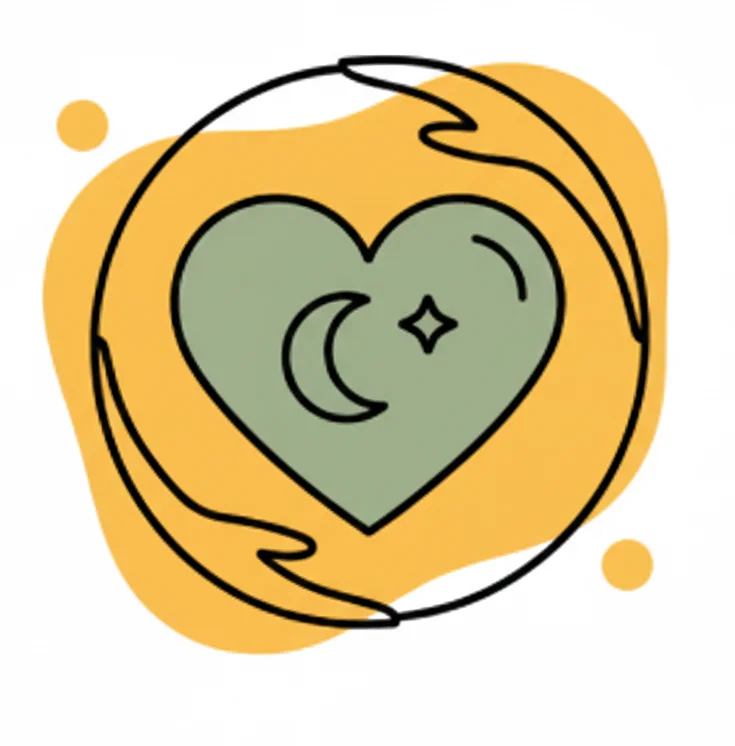 Coeur vert sur fond jaune réprésentant l'approche bienveillante du coaching sommeil